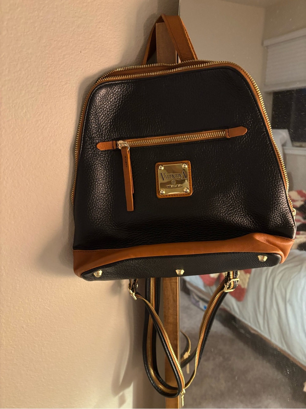 Valentina Black and Tan Leather Bag Backpack